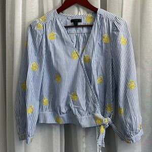 JCrew Wrap Striped Pineapple Blouse